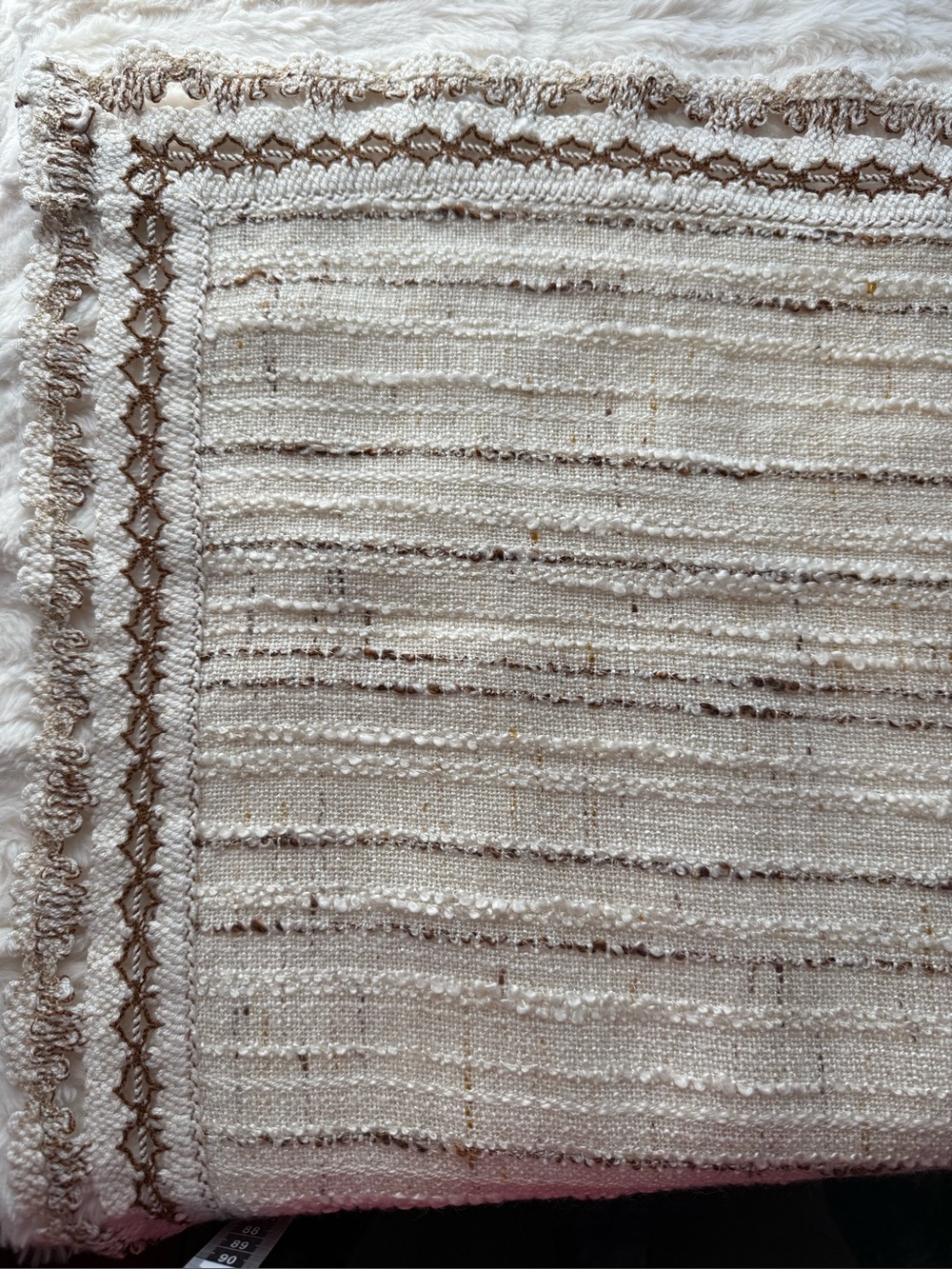 Boho Textured Table Topper 35” x 35” | Cream Taupe Woven Farmhouse Decor